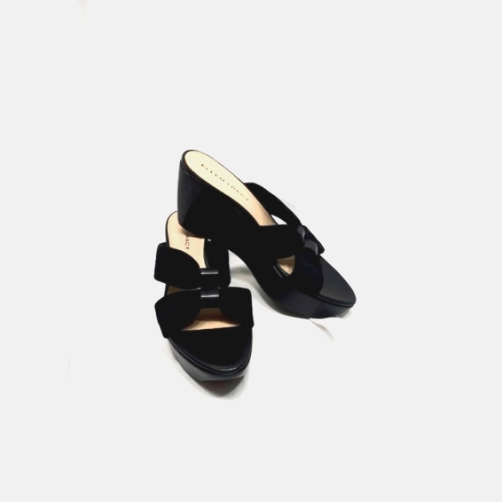 Ellen Tracy Teddy Black Wedge/Platform Sandals. Size 7.5M